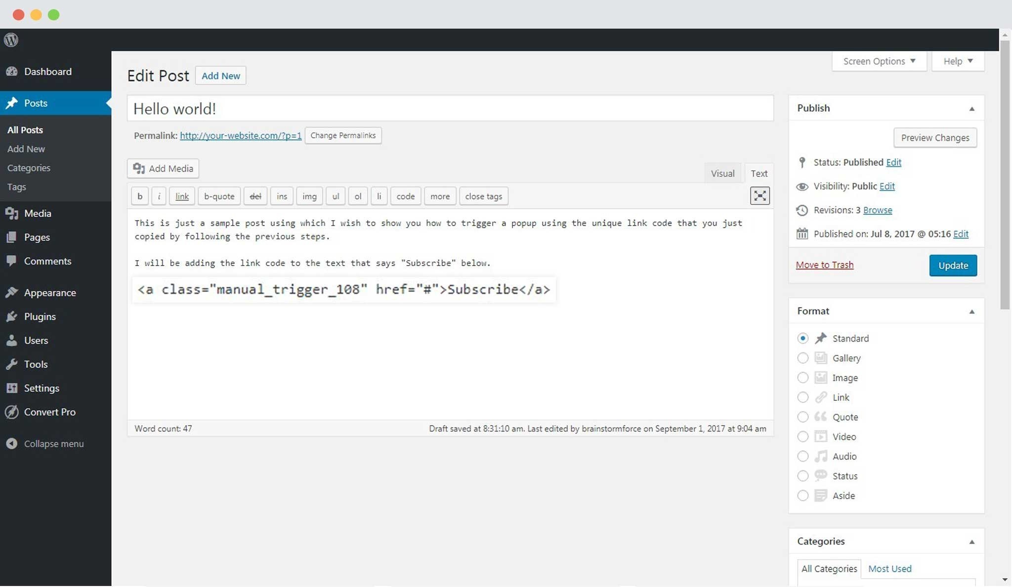 Trigger a Call-to-Action using a Link Code Add Link Code To Text In Post Content
