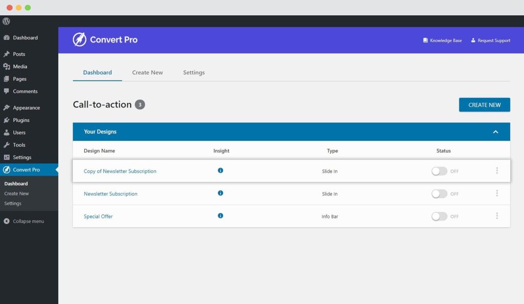 How to Create a Duplicate Call-to-action in Convert Pro? Copy of a Call To Action Created in Convert Pro