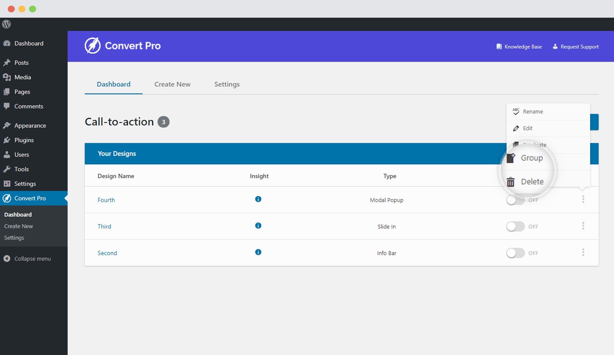 How to Delete a Call-to-action in Convert Pro? Delete Call To Action In Convert Pro 2