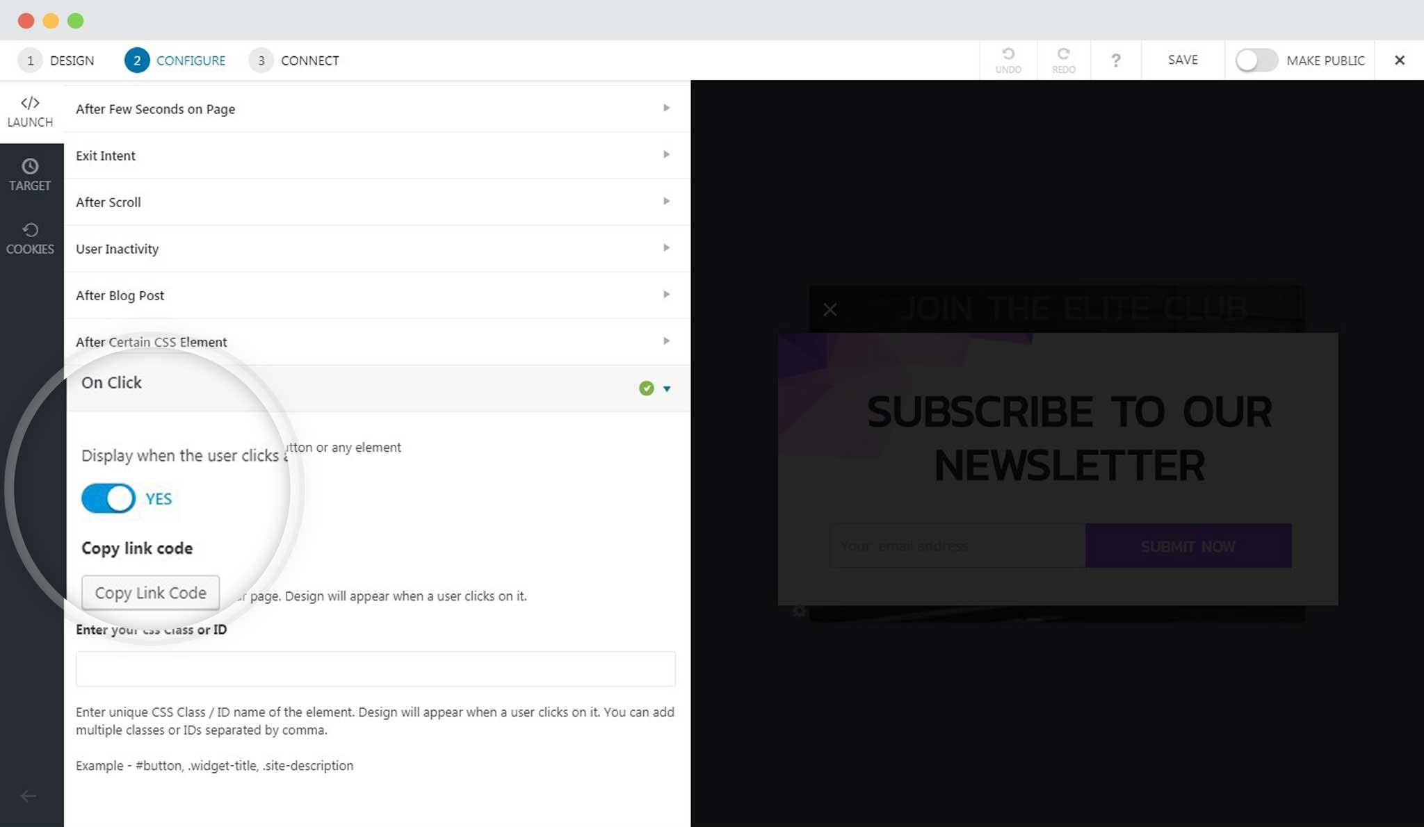 Trigger a Call-to-Action using a Link Code Enable Onclick And Copy Link Code