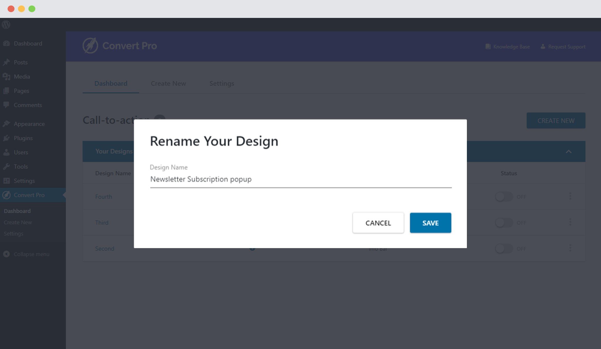 How to Rename a Call-to-action in Convert Pro? Enter A Name For Your Call To Action In Convert Pro