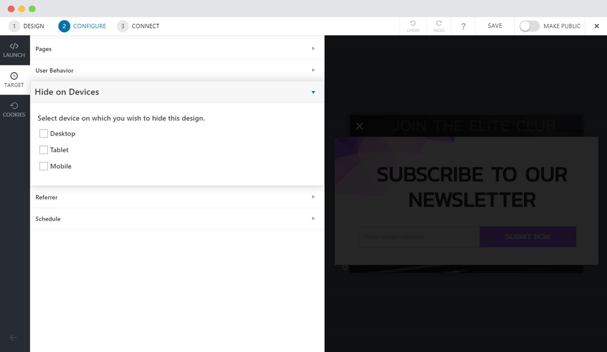 How to Target Users based on the Device they use? Hide Call To Action On A Device