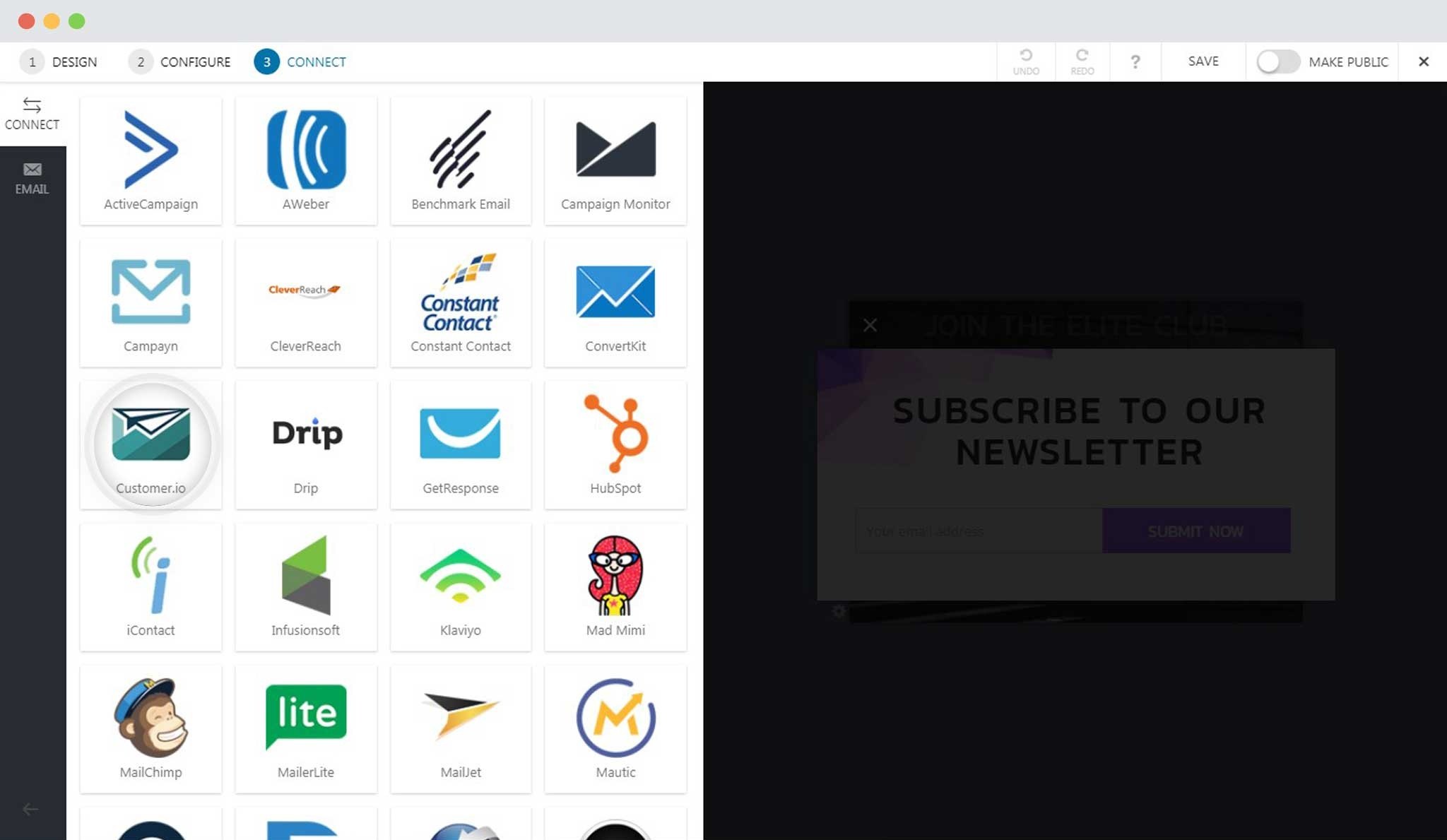 How to Integrate Convert Pro with Customer.io? Select Customer.io In Convert Pro