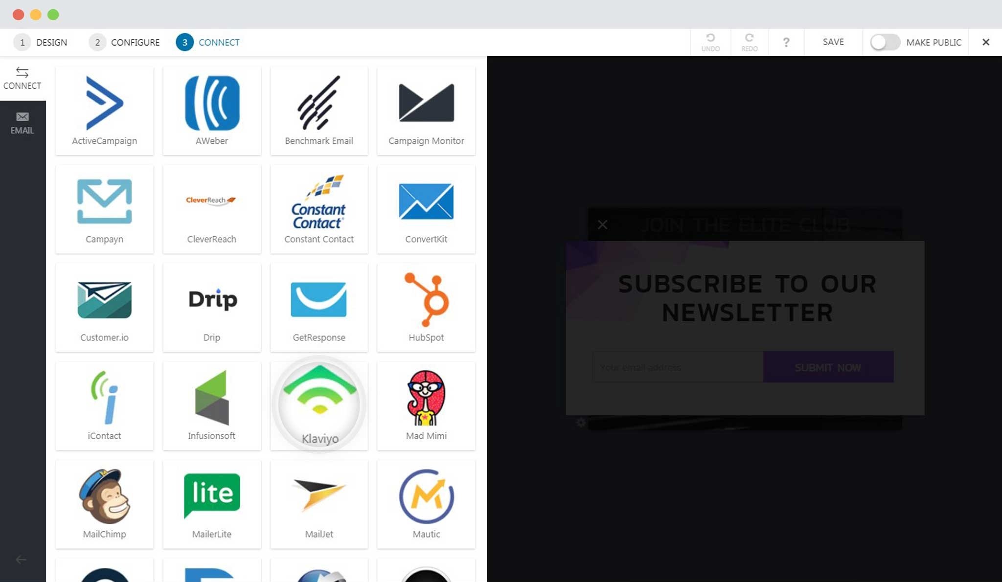 How to Integrate Convert Pro with Klaviyo? Select Klaviyo In Convert Pro