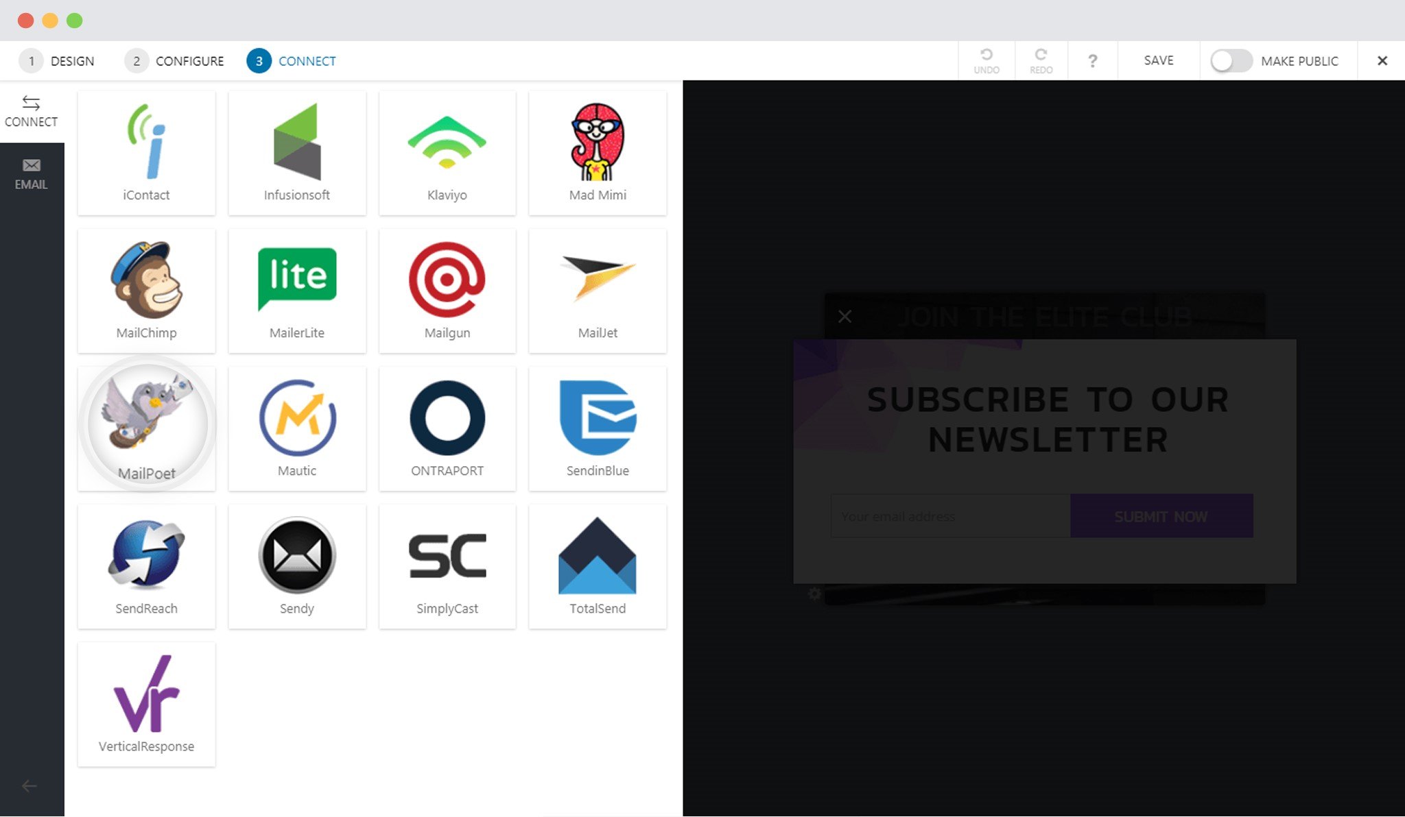 How to Integrate Convert Pro with MailPoet? Select MailPoet In Convert Pro