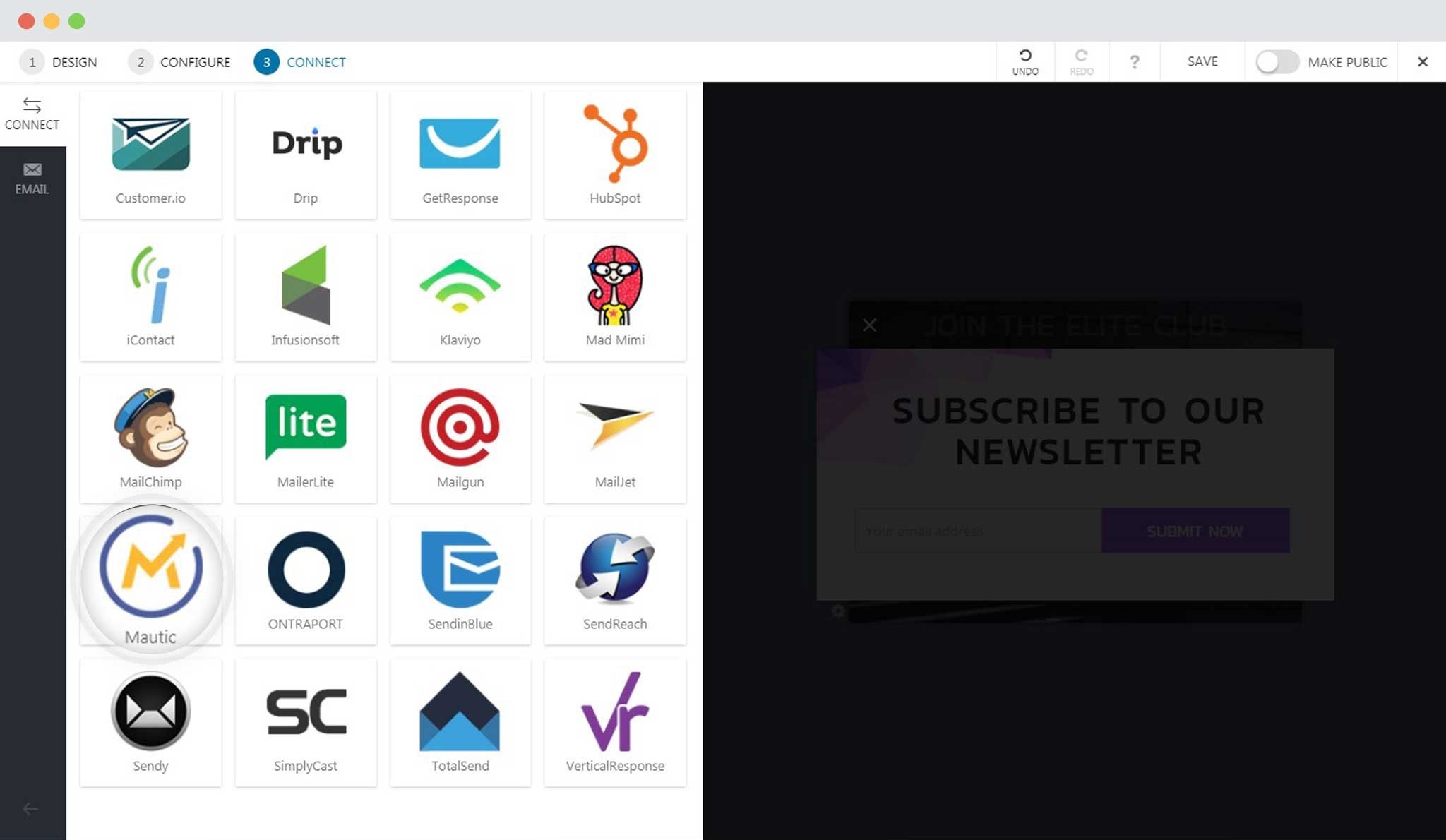 How to Integrate Convert Pro with Mautic? Select Mautic In Convert Pro