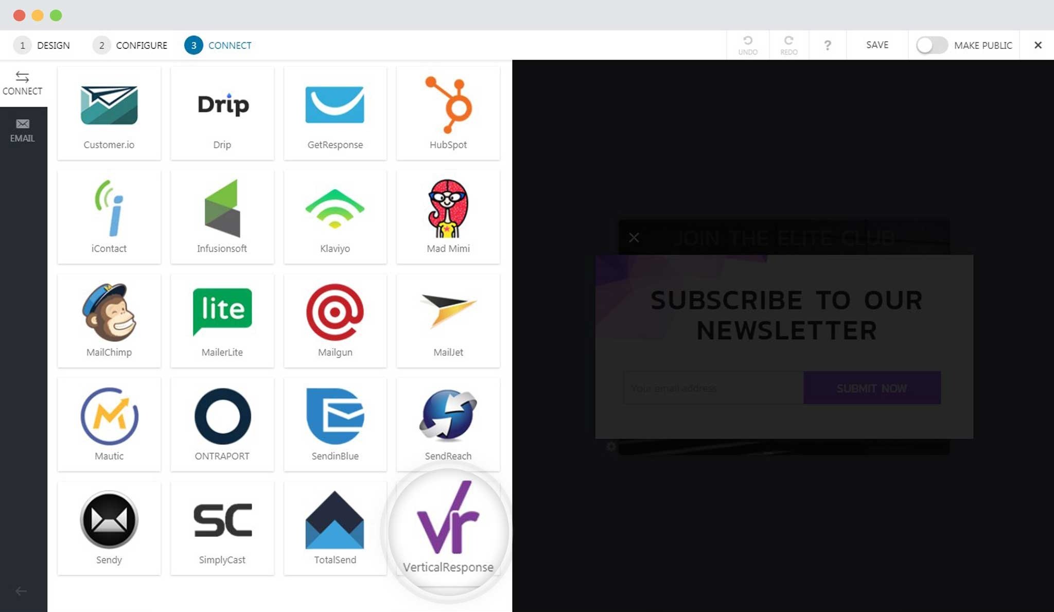 How to Integrate Convert Pro with VerticalResponse? Select VerticalResponse In Convert Pro