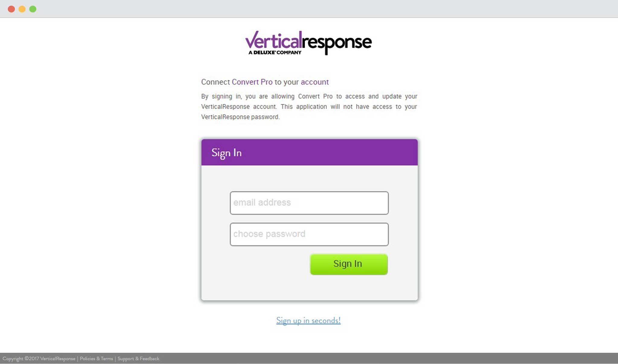 How to Integrate Convert Pro with VerticalResponse? Login To Your VerticalResponse Account