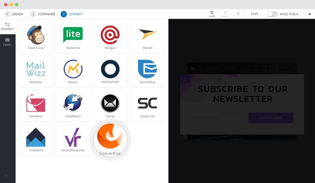 How to Integrate Convert Pro with ConvertFox? Select ConvertFox in Connects of Convert Pro