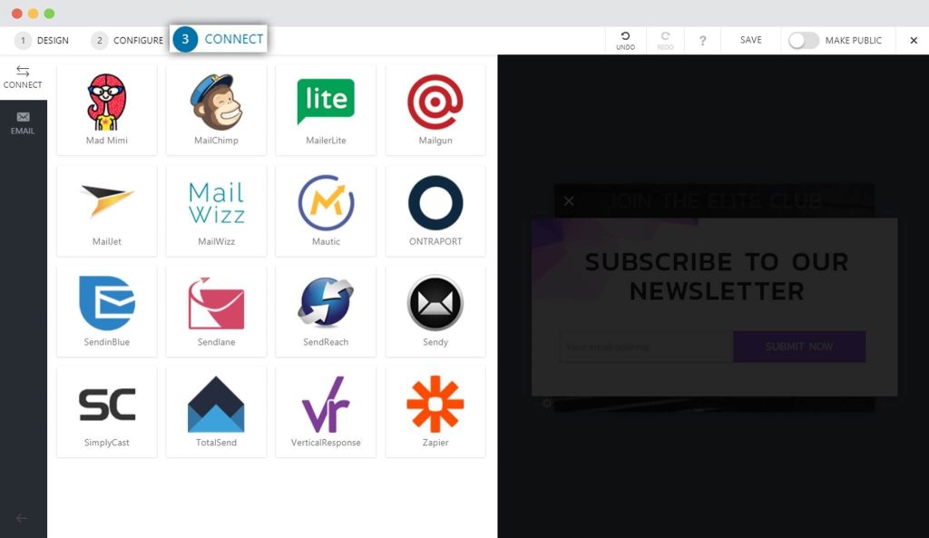 How to Integrate Convert Pro with Zapier? Open Connect Section in Convert Pro Editor
