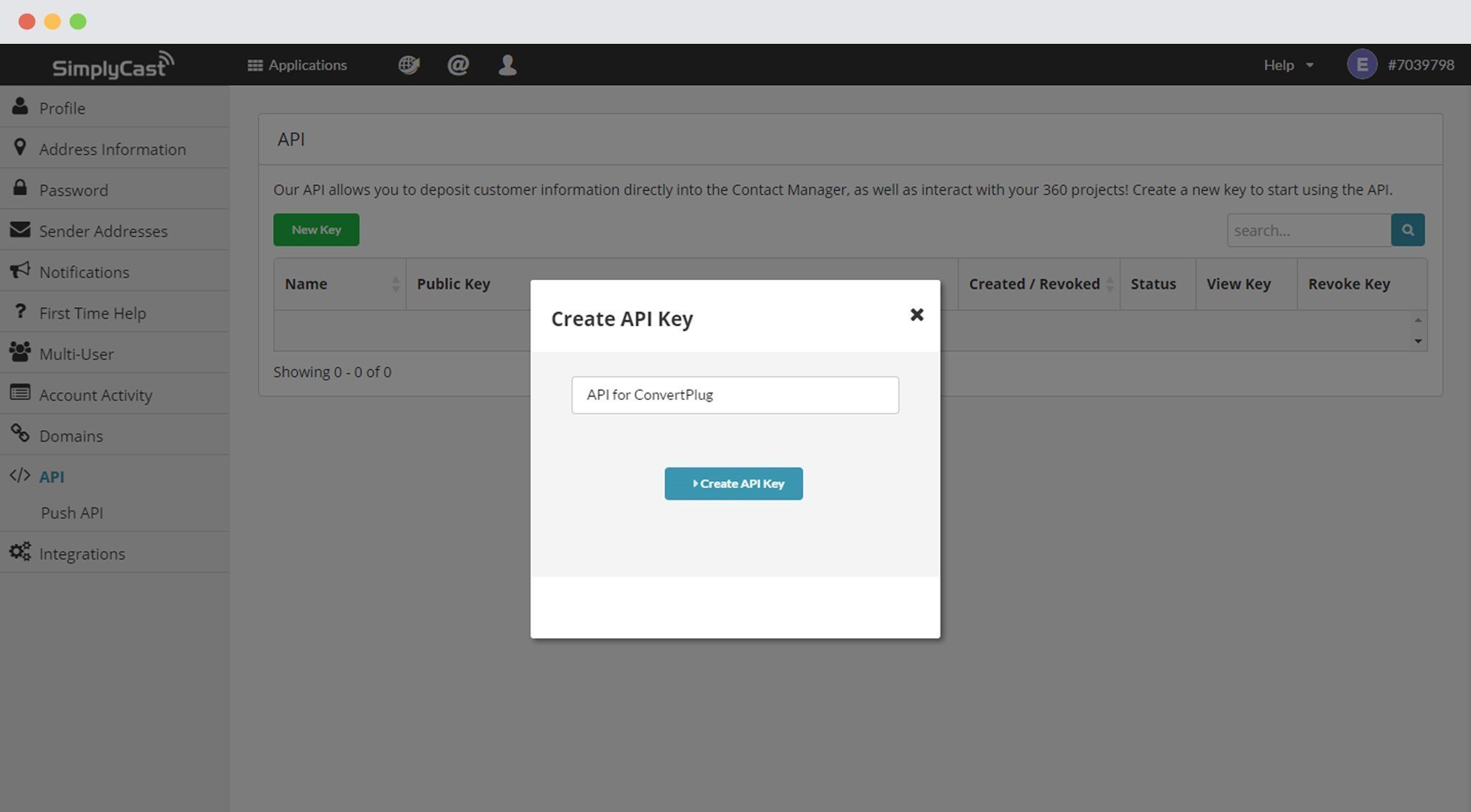 SimplyCast API Key Create New Api In Simplycast