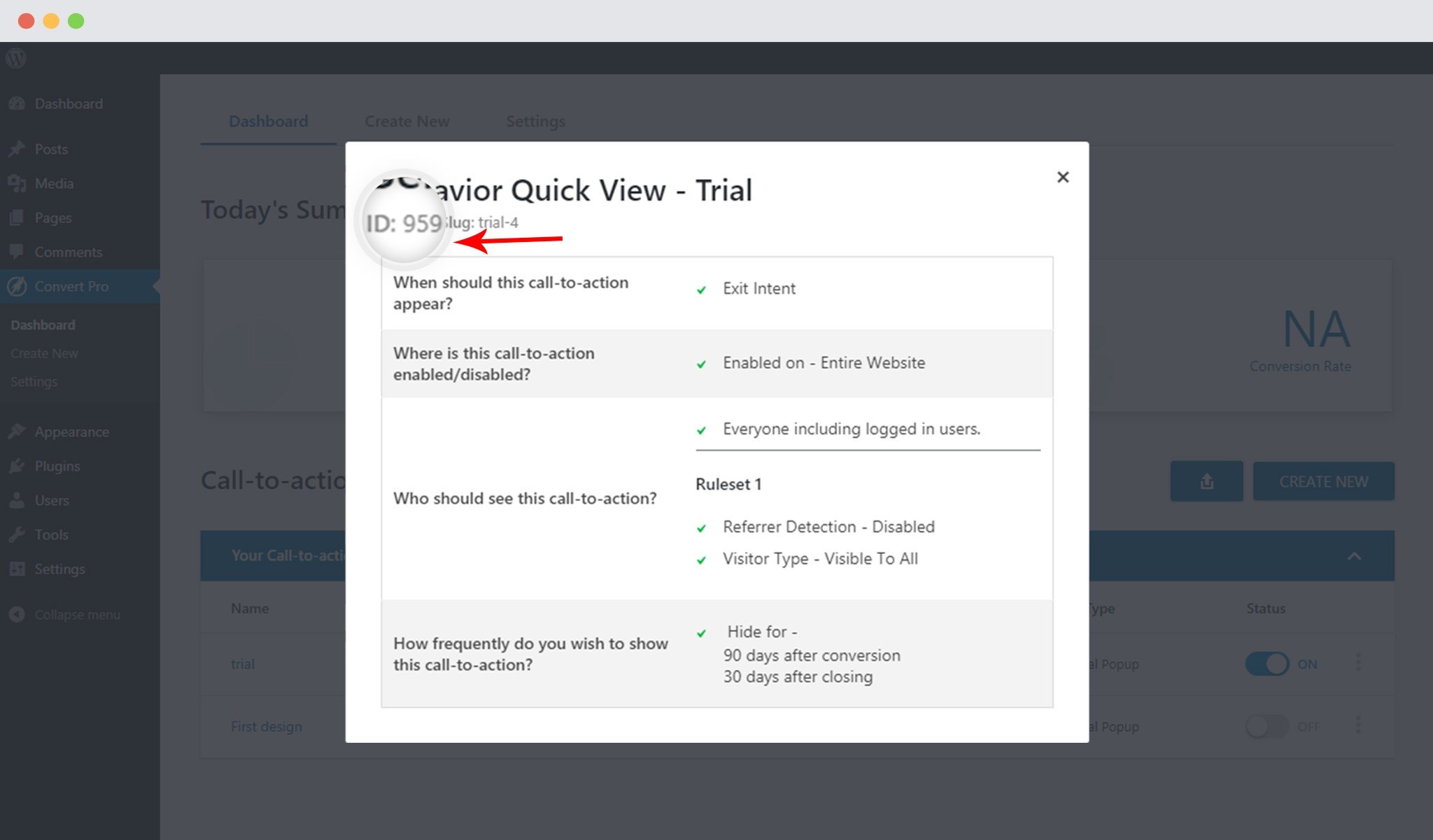 CTA ID In Convert Pro Info