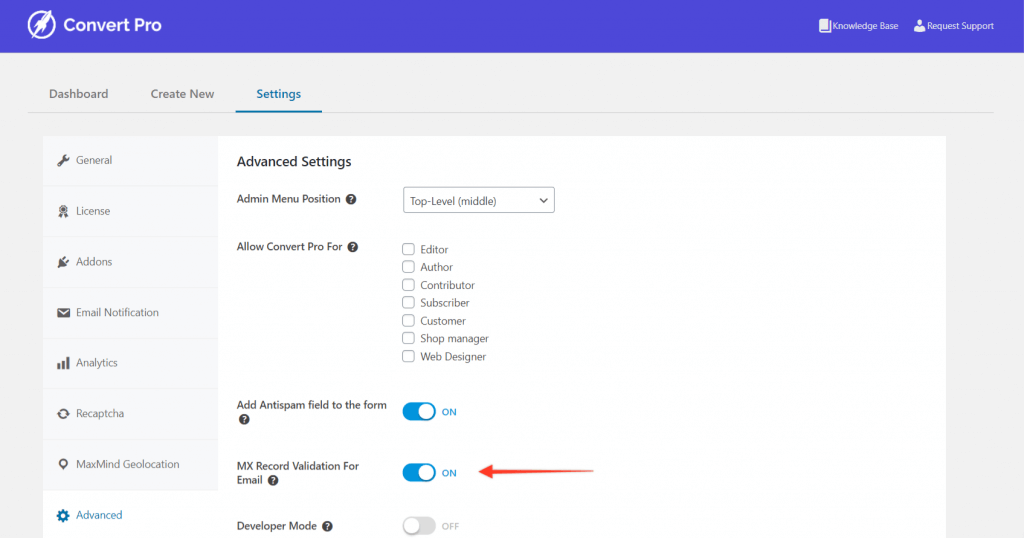 What is MX Record Validation For Email in advanced settings? Convert Pro MX Record Validation
