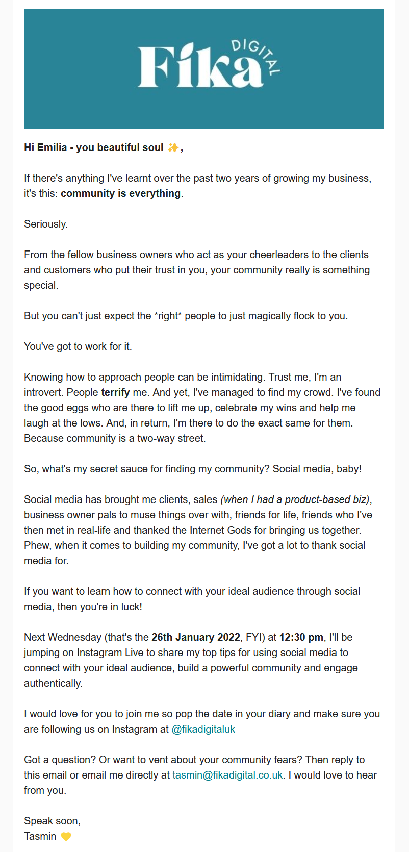 How to Create an Email Newsletters That Convert Fika Digital email example