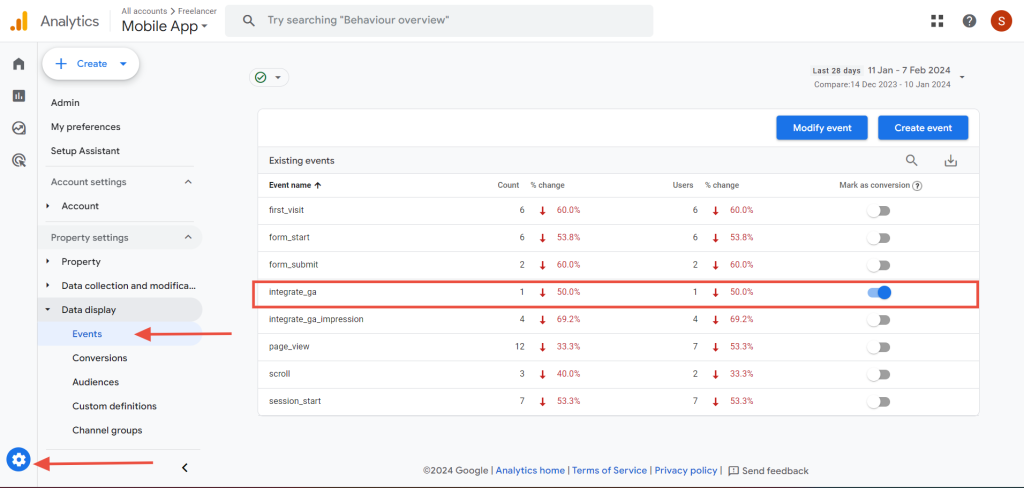 How to Setup Convert Pro custom Events in Google Analytics 4 property Screenshot 2024 02 08 At 3.14.06 PM 1024x488